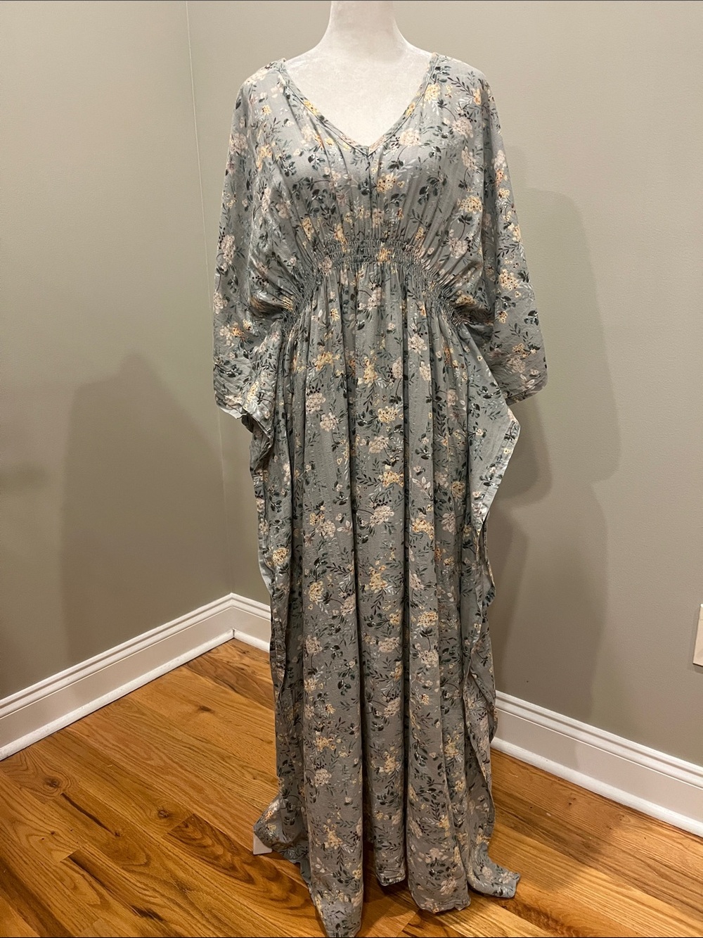 Natural Life Sanibel Floral Sage Green Kaftan Maxi Dress